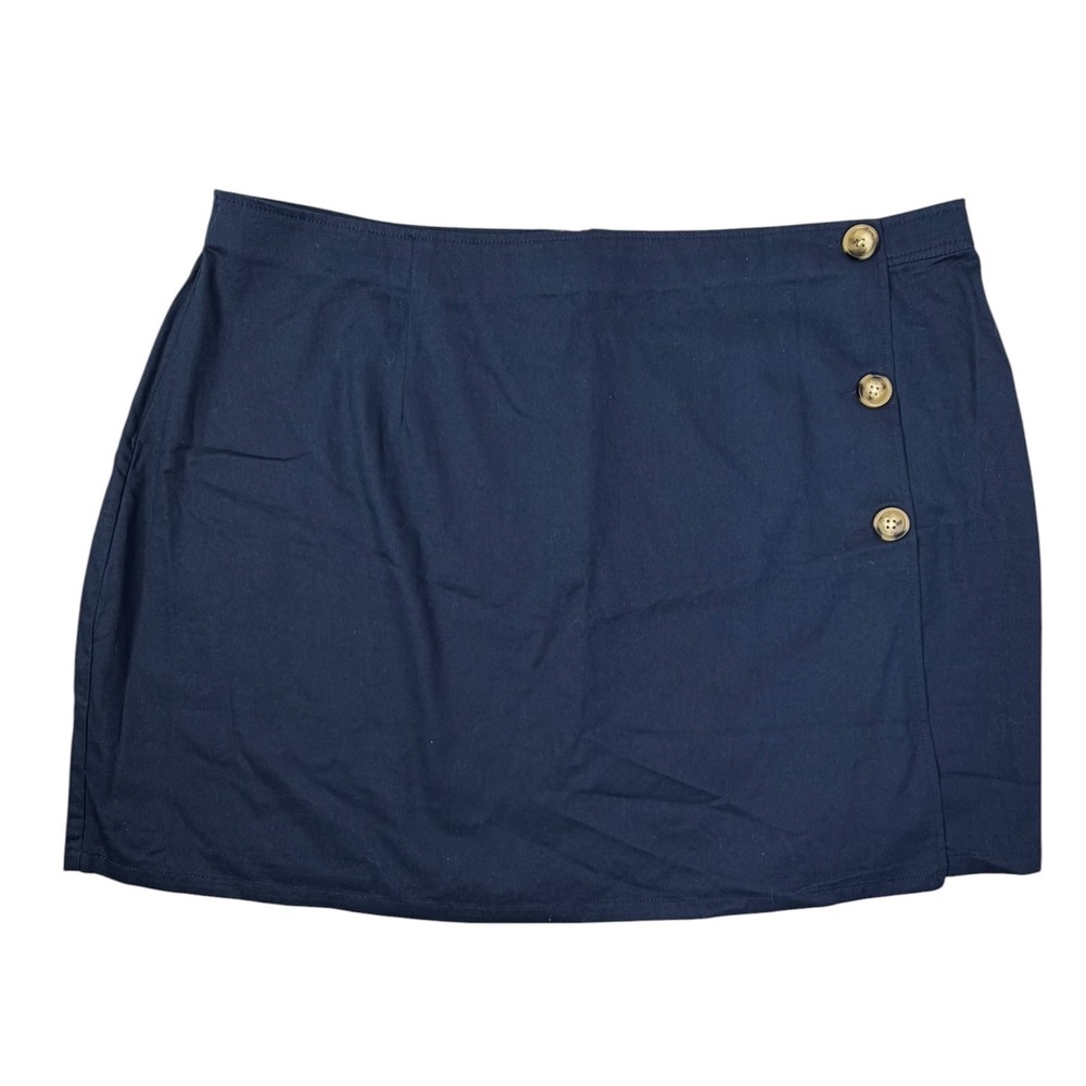 ModCloth A-Line Skirt 20 Navy Blue Faux Wrap Button Front‎ Cotton Mini Skirt